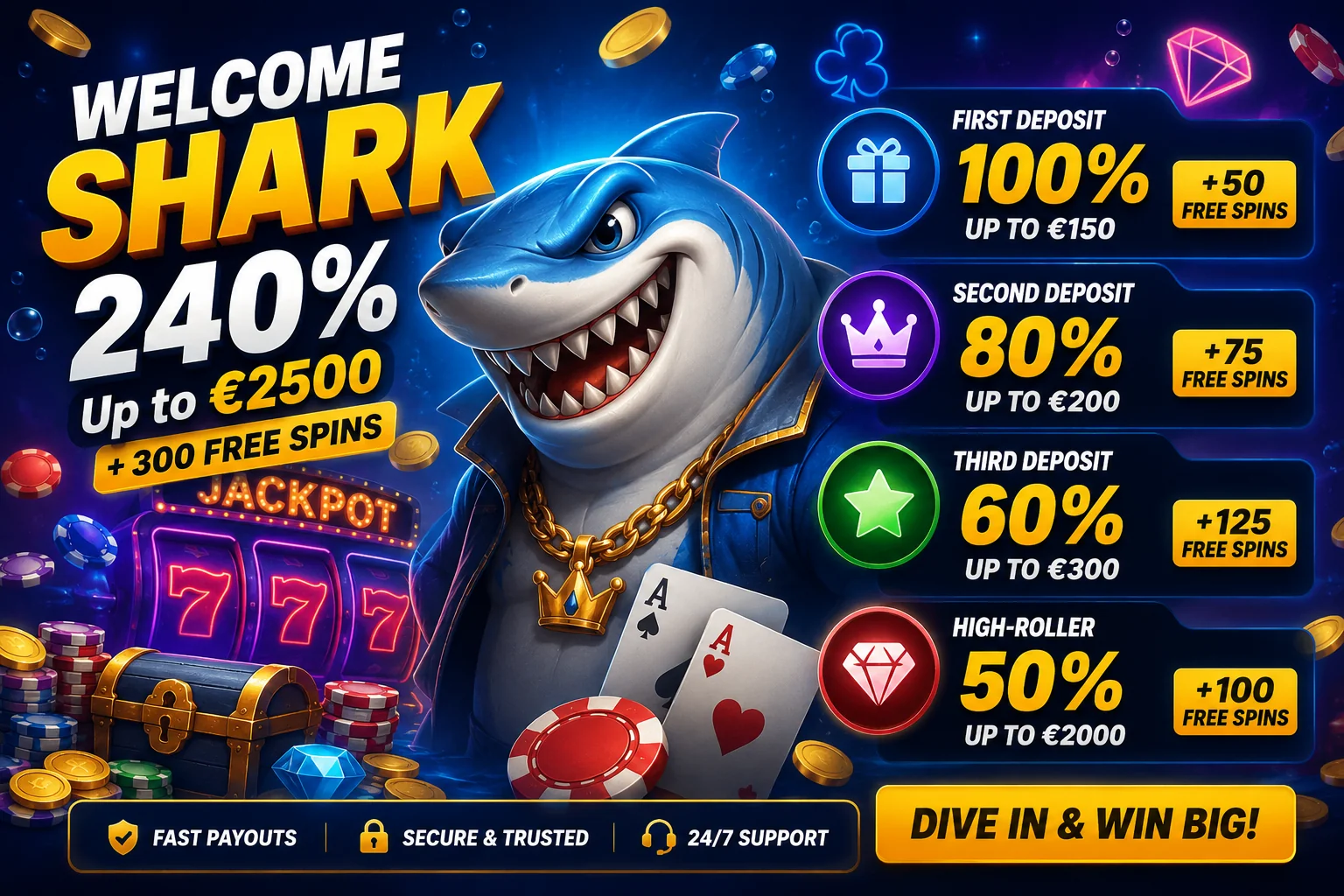 Hol dir bei WinShark Austria €2500 plus 300 Freispiele